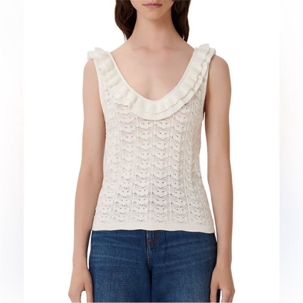 Maje Cream V-Neck Sleeveless knit top, M